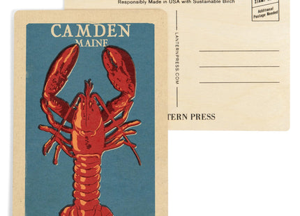 Camden, Maine, Lobster, Woodblock (4x6 Birch Wood Postcards, 2-Pack Stationary, Rustic Home Wall Decor)