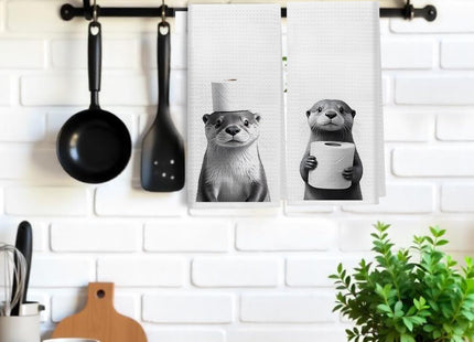 XUNLURY Funny Sea Otter Bathroom Hand Towels, Kids Bathroom Decor, Cute Otter Decorative Hand Towels for Kids Bath Room Washroom, 16x24 Inch Set of 2