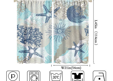 Coastal Curtains Ocean Beach Themed Room Darkening Window Curtain Nautical Coral Blackout Curtain for Bedroom Living Room Bathroom Nursery Set 2 Panels,42x45 Inches