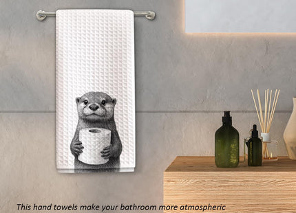 Shescrzionu 1 PCS Funny Cute Otter Hand Towels, Fun Otter Gifts for Women, Animal Decorative Kitchen Towels for Kids' Bathroom,Pet Owners Housewarming - C02