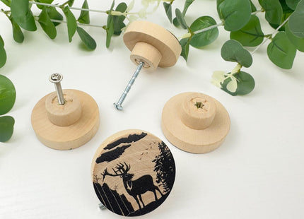 Lasyman 8Pack1.8 Rustic Wooden Deer Drawer Knob Wood Vintage Woodland Moose Animal Theme Kitchen Cabinet Furniture Dresser Drawer Knobs Pulls