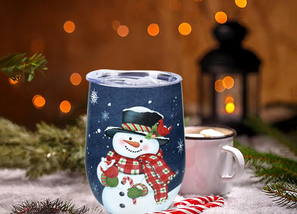 NymphFable 12 oz Snowman Insulated Stainless Steel Tumbler with Straw Lid