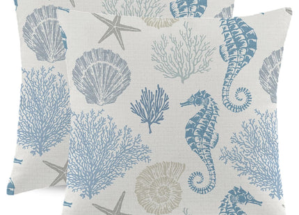 Coastal Throw Pillow Covers 20 x 20 Inch Set of 2 Summer Ocean Themed Pillow Covers Beach Seashell Starfish Seahorse Pillow Cases Linen Square Cushion Cover for Home Couch Sofa Bedding Decor