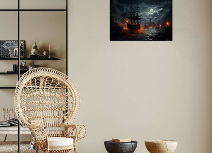 TutuBeer Ghost Pirate Ship Decorations Art Prints Pirate Wall Art Nautical Sailboat Canvas Painting for Man Cave Bar Ship Painting Stretched and Framed Ready to Hang 12x16 inch