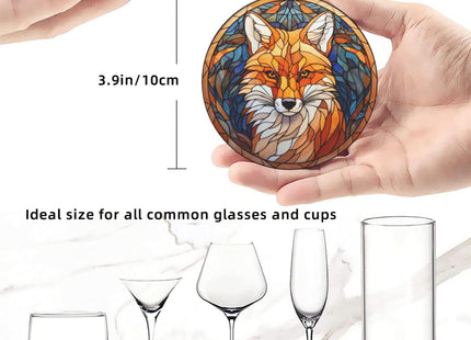 Fox Drink Coaster Set, Leather Coasters with Holder, 6 Pack for Table Protection (Fox)