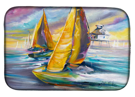 Caroline's Treasures JMK1061DDM Sailboat with Middle Bay Lighthouse Dish Drying Mat Absorbent Dish Drying Mat Pad for Kitchen Counter Dish Drainer Mat for Countertop, 14 x 21", Multicolor