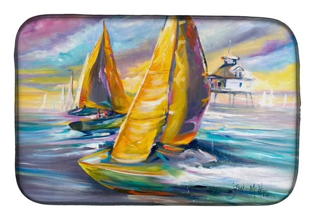 Caroline's Treasures JMK1061DDM Sailboat with Middle Bay Lighthouse Dish Drying Mat Absorbent Dish Drying Mat Pad for Kitchen Counter Dish Drainer Mat for Countertop, 14 x 21", Multicolor