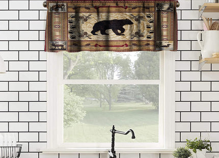 GoDazzling Vintage Animal Deer Bear Kitchen Curtain Valance, Rustic Style Wildlife Deer and Bear Window Valance, for Bedroom Living Room Cafe Bathroom W54xL18in 1 Panels