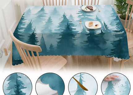Beabes Foggy Forest Rectangle Tablecloth 52x70 Inch Pine Tree Forest Blue Dining Table Cloth Table Cover for Home Kitchen Restaurant Party Buffet Picnic, 4-6 Seats