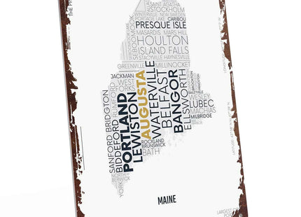 Modern Retro Metal Sign - Maine Usa Map Signs 8 X 12 Inches, Waterproof Tin Wall Decor for Bedroom, Living Room, Kitchen, Garage, Home