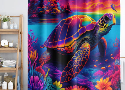Reateforin Nautical Rainbow Sea Turtles Beach Theme Fabric Shower Curtain Sets Bathroom Blue Ocean Shower Curtain Decor Beach Shower Curtain Bathroom Decor with Grommets and Hooks - 72 "x 72"