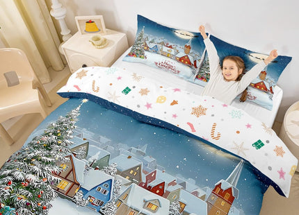 Merry Christmas Bedding Set Santa Claus Gifts Elk Snowflake Comforter Cover for Adult Boys Teens Girls Women New Year Presents Home Decor Duvet Cover Winter Xmas Trees Snowman Deer Bedspread, Twin