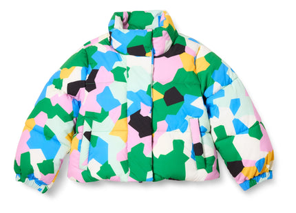 Amazon Essentials Toddler Girls' Cropped Full-Zip Puffer Jacket, Sherpa Fleece, Geo Camo, 3T