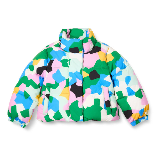 Amazon Essentials Toddler Girls' Cropped Full-Zip Puffer Jacket, Sherpa Fleece, Geo Camo, 3T