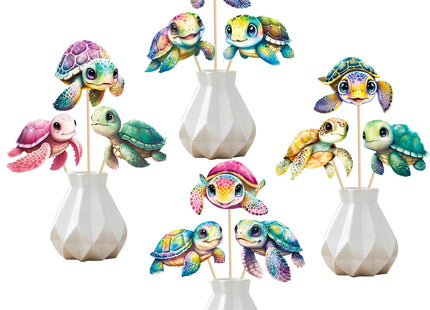 Sea Turtle Party Decorations 18 Piece Turtle Birthday Centerpiece Sticks Double-Sided Turtle Theme Party Table Decor Sea Turtle Table Toppers for Ocean Under the Sea Baby Shower Supplies