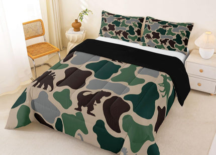 Green Camouflage Bedding Set King Size,Army Camo Dinosaur Comforter Set with 2 Pillowcases,Wildlife Animals Dino Bed Quilt,Rustic Cabin Farmhouse Quilt Sets Home Decor,Women Men Birthday Gift