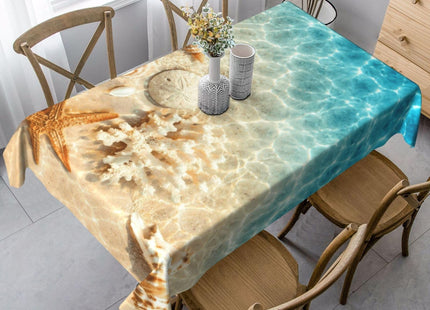 mutakin Beach Coral Seashell Tablecloth Summer Table Cloth Washable Rectangle Table Cover for Decoration Kitchen Dining Room 60x90 Inch