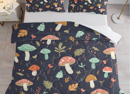 SOULZZZ Forest Deer Mushroom Bedding King, Soft 3 Piece Mushroom Bed Set for Girls Enchanted Forest Themed Room Decor Mushroom Comforter & 2 Pillowcases