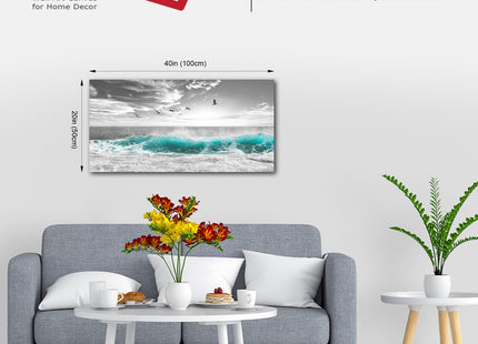 yearainn Large Ocean Canvas Wall Art for Living Room Wall Decor Teal Sea Wave Canvas Prints Artwork Seagull Birds Canvas Pictures for Bedroom Home Office Wall Decorations Ready to Hang 20" X 40"