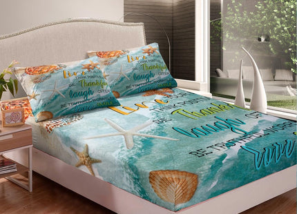Ocean Coastal Sheet Set Twin Size, Summer Beach Sheets For Kids Boys Girls Adults Bedroom Decor, Blue Ocean Sea Shell Bed Sheets Set Sea Turtle Hawaiian Style Top Fitted Sheet Beach Theme Decor
