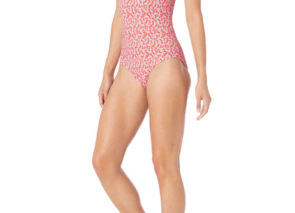 Amazon Essentials Women's One-Piece Scoop Neck Coverage Swimsuit (Available in Plus Size), Pale Peach Micro Floral, X-Large