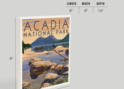 Lantern Press Acadia National Park, Maine, Celebrating 100 Years, Jordan Pond (Absorbent Ceramic Coaster, Single, Cork Back, Kitchen Table Decor)