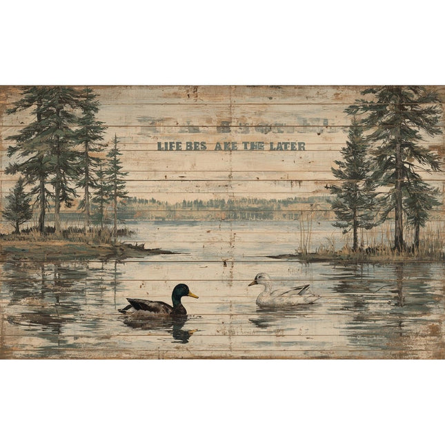 Personalized Custom Wooden Wall Decor - Nature Theme Rustic Wood Plank Sign with Wildlife Art - Handcrafted Lake House Sign, Cottage Style Hanging for Living Room Office(Style D)