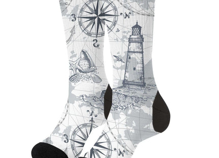 Aoojanu Submarine World, Lighthouse, Anchor ?¨º?Chart And Compass Men'S Novelty Crew Socks Casual Funny Crazy Dress Socks