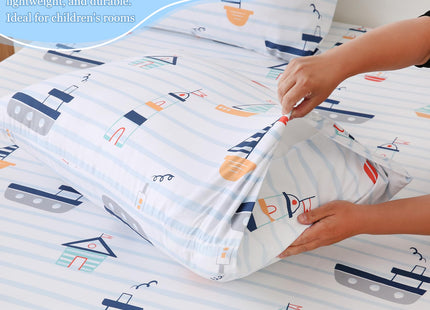 Full Sheet Set Kids Nautical Sailboat Themed Bed Sheet for Boys 4 Pieces