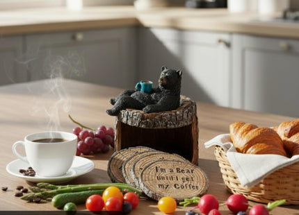 Pine Ridge Black Bear Coasters- Coaster Set for Kitchen, Den, Living Room Or Cabin for Drinks