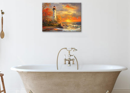 Lighthouse Wall Art, Coastal Nautical Lighthouse Pictures Wall Decor, Ocean Sunset Seagull Canvas Prints Paintings,Framed Artwork For Bathroom Living Room Office Bedroom Kitchen Dining room16 x12