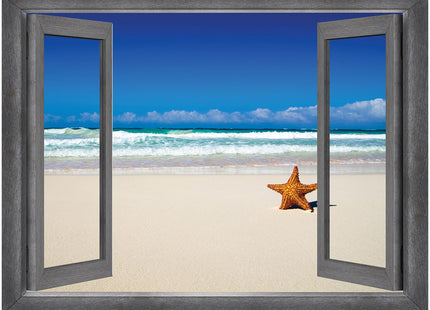 wall26 - Open Window Creative Wall Decor - View of The Ocean and a Lone Starfish - Wall Mural, Removable Sticker, Home Decor - 24x32 inches