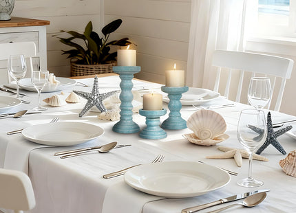 Candle Holder for Pillar Candle Set of 3, Ocean Themed Beach Decor Candle Holders, Coastal Farmhouse Nautical Rustic Decorations for Bathroom, Living Room, Dining Room and Office, Blue