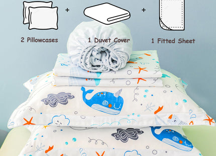 Simple&Opulence 100% Organic Cotton Duvet Cover for Kids Teens, 3 Pieces Soft Comforter Cover with Zipper Closure Cool Boy Girl Sea Sailboat Ocean Bedding Set - Whale, Twin