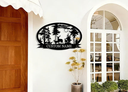 Personalized Deer Metal Cabin Sign, Custom Deer Cabin Sign Wall Art Decor