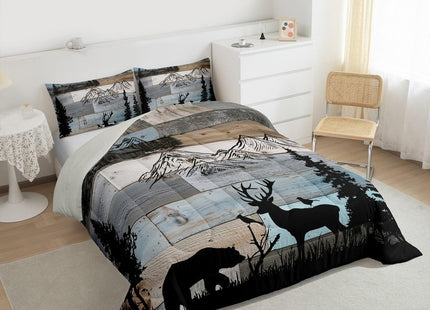 Erosebridal Rustic Farmhouse Comforter Set Queen Forest Cabin Bedding Set Woodland Hunting Bear Deer Comforter for Kids Boys Girls,Country Wildlife Animal Print Quilt Duvet