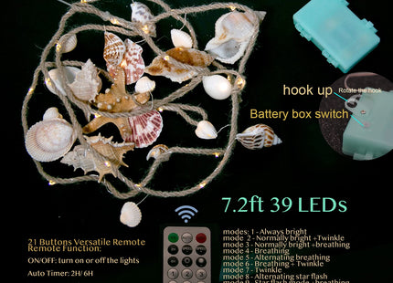 MIYA LIFE Seashell Garland Ocean Light for Beach Decor 7.2FT 39LED Battery Operated Coastal Garland Magic Conch Shell Beach Decorations for Home Coconut Girl Room Decor
