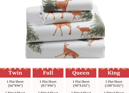 CAROMIO Christmas Sheets Twin, 100% Cotton Flannel Printed Bed Sheet Set, Soft Heavyweight Brushed Flannel, 16 Inches Deep Pocket Winter Warm Sheets 3 Piece (Forest, Twin)