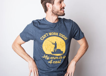 Funny T Shirt I Can't Work Today My Arm is in A Cast Fishing Tee Navy M