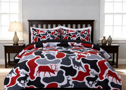 Holawakaka Men Boys Deer Camouflage Comforter Set with Sheets,Queen Size Hunting Elk Camo Bedding Sets for Kids Teens Bed-in-a-Bag 5 Pieces for Dorm Bedroom Cabin Lodge