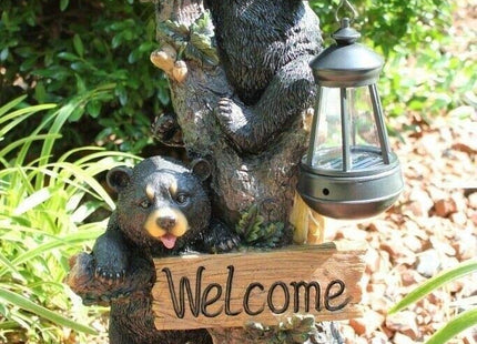 Ebros Climbing Black Bear Cubs Garden Light Statue Figurine Solar LED Lantern Light Welcome Sign Guest Greeter Decor for Patio Poolside Garden Home