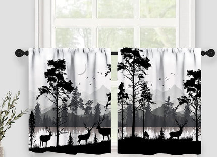 Lnepty Rustic Deer Window Valance,Farmhouse Forest Cabin Wild Animals Country Deer Window Treatments for Kitchen Bathroom Bedroom Living Room 3 Piece Set