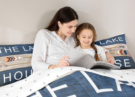 Castle Fairy Lake House Theme Comforter Set,Rustic Farmhouse Bedding Set for Kids Girls Women,Adults Lake Paddles Comforter,Retro Wooden Quilted Duvet Set Bedroom Collection Twin Size 2Pcs