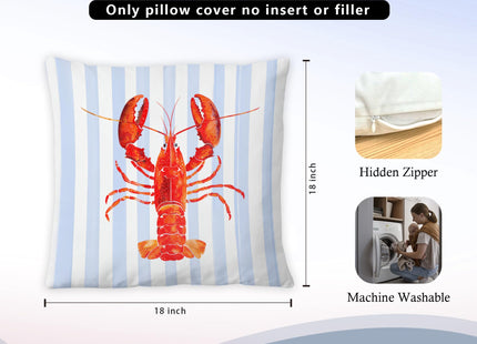 Exqcom Coastal Red Crab Lobster Pillow Covers 18x18 Set of 2, Blue and White Striped Coastal Nautical Crab Throw Pillow Covers for Bedroom Beach House Home, Preppy Beach Room Decor