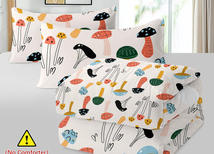 SOULZZZ Various Mushroom Duvet Cover for Boys Girls Soft Forest Numerous Mushroom Pattern Print Bedding Set Mushroom Party Decorations for Living Room Bedroom (Full, 1 Duvet Cover 2 Pillow Shames)
