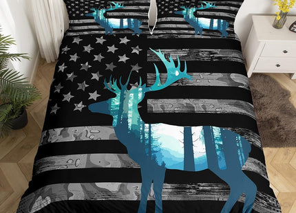Erosebridal Deer Hunting Comforter Cover American Flag Home Decor Duvet Cover for Boys Girls Teenagers, Rustic Wildlife Animal Bedding Set USA Flag Print Natural Theme Bedspread Cover, King