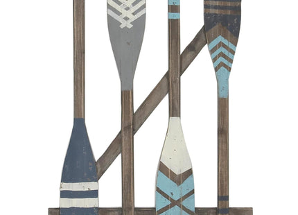 Deco 79 Wood Paddle Home Wall Decor Novelty Canoe Oar Wall Sculpture with Arrow and Stripe Patterns, Wall Art 21" x 2" x 36", Brown