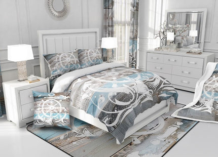 Erosebridal Nautical Anchor Duvet Cover, Ocean Compass Bedding Set Twin Size for Kids Boys Teens Adult Bedroom, Old Barn Door Comforter Cover Rustic Farmhouse Bed Set with 1 Pillow Case