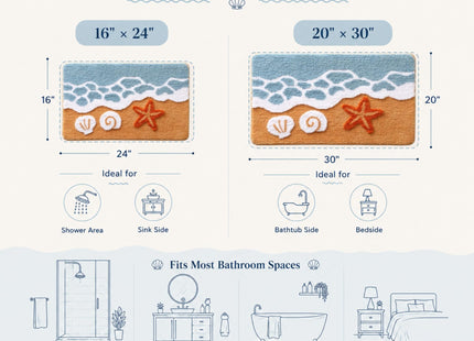 WENBOER Ocean Wave Bath Mat, Coastal Rug, Soft Microfiber, 16x24 Inch