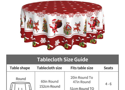 elezan Christmas Round Tablecloth 60 Inch Santa Claus Reindeer Christmas Tree Winter Snowflake Decorative Table Cloth Polyester Fabric Washable Table Cover for Holiday Family Gathering Dining Party
